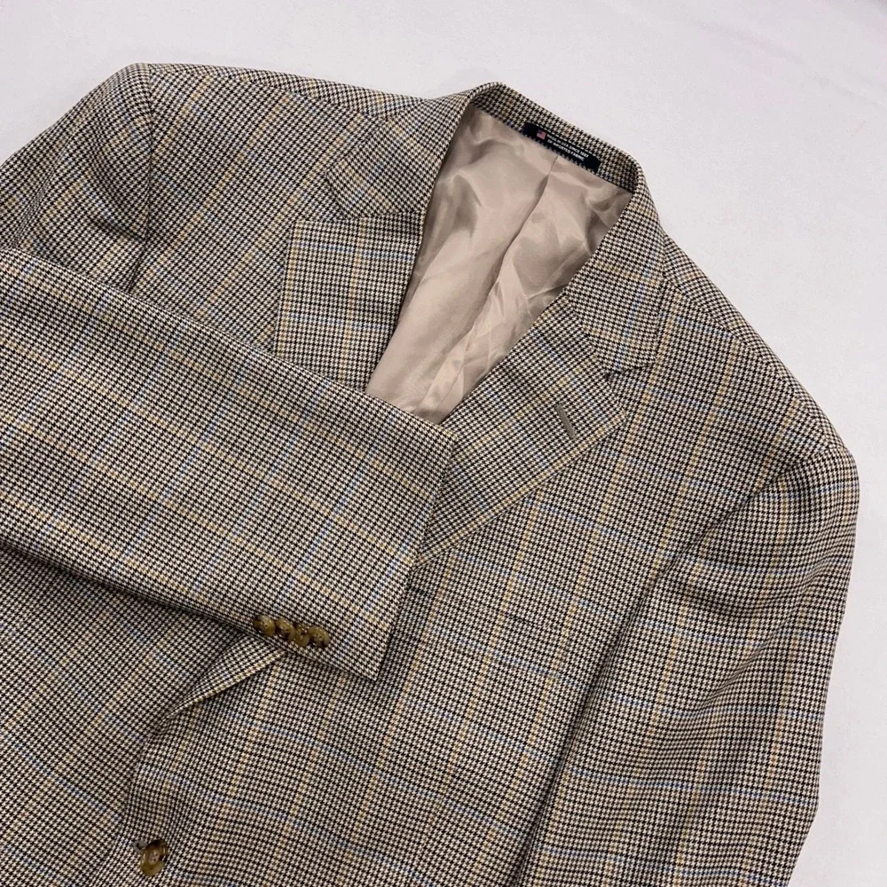 Hart Schaffner Marx Sport Coat Houndstooth Plaid Blazer Brown Blue Mens 46R